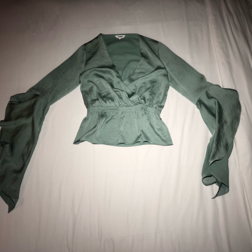 Express Sage Green Wrap Top size small women's